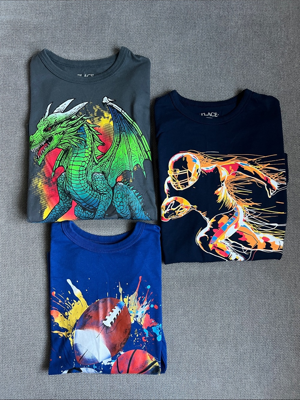 Children's Place Boys' Dragon & Sports Long Sleeve Shirt Bundle- Size L 10/12